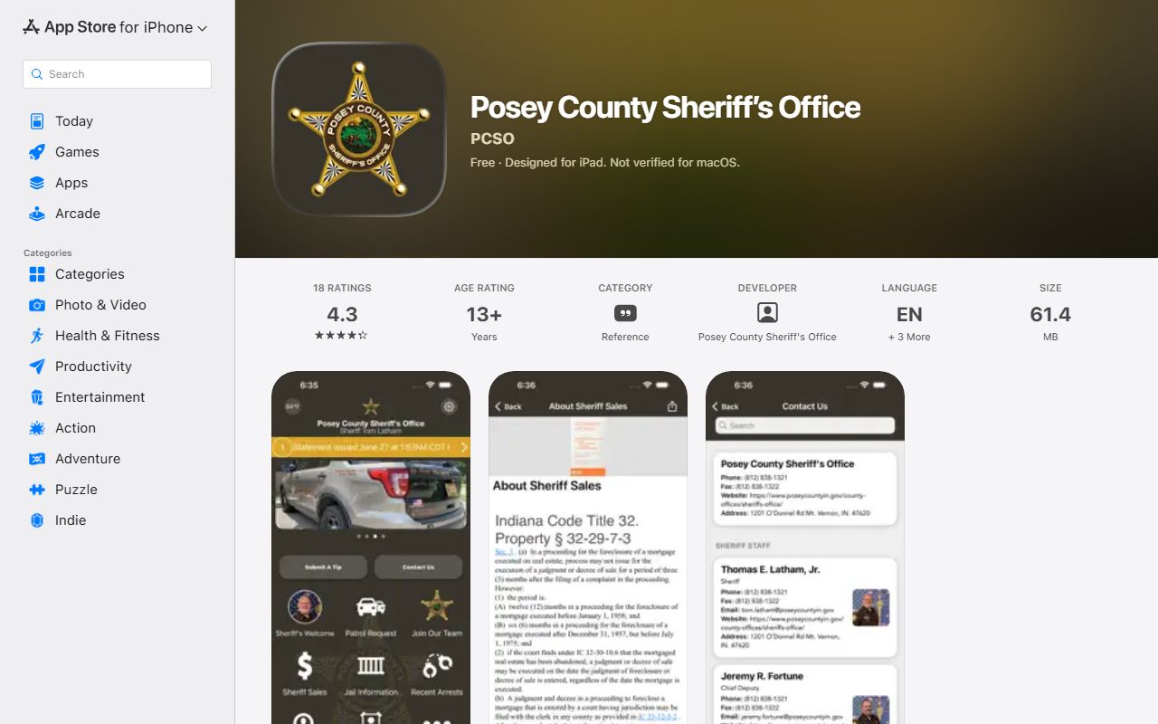 Posey County jail mugshots sheriff app listing for inmate and booking access